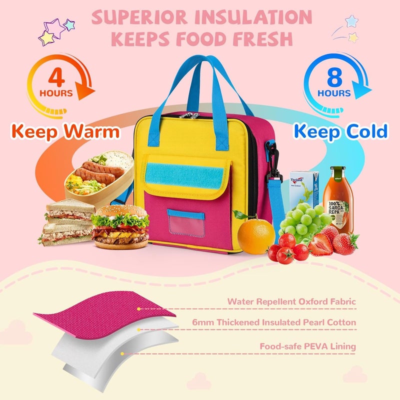 REDSHELL Tactical Lunch Box Kids, Large Insulated Lunch Bag for Girls, Cooler Lunchbag, Square Toddler Lunchbox, School Daycare Lunch Tote Pail with Water Bottle Holder Shoulder Strap, Pink Blue - Image 4